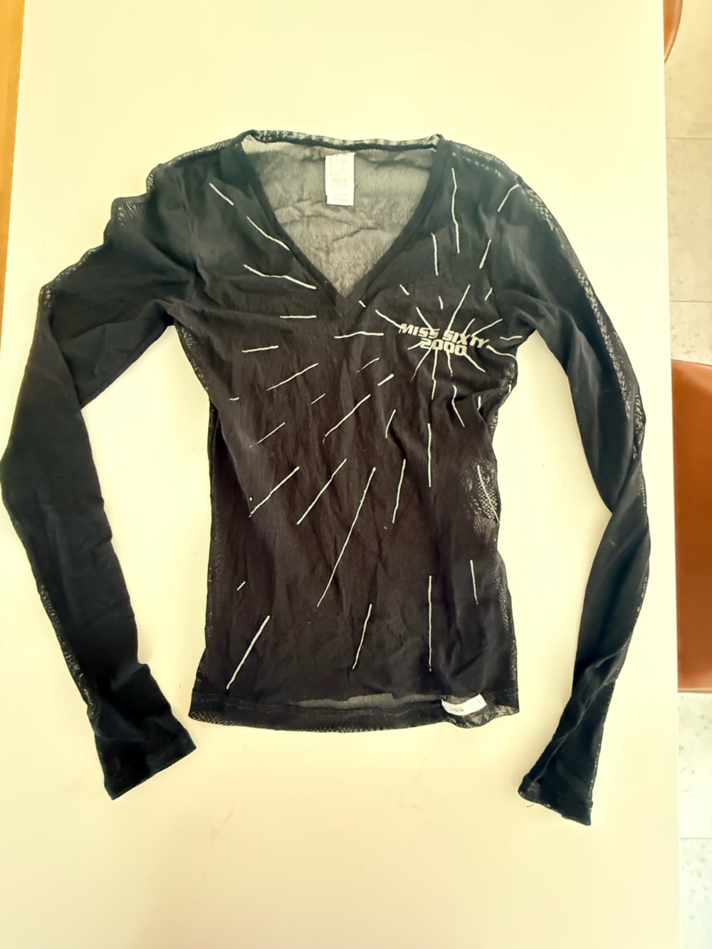 Vintage 2000 Miss Sixty Black Sheer Long-Sleeve Top
